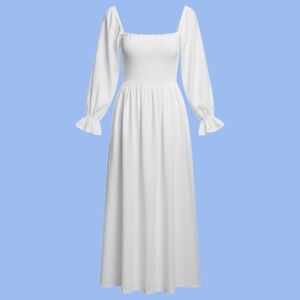 Petal & Pup White Midi Dress NWT Med Smocked Bodice Puff Sleeve Linen Milkmaid